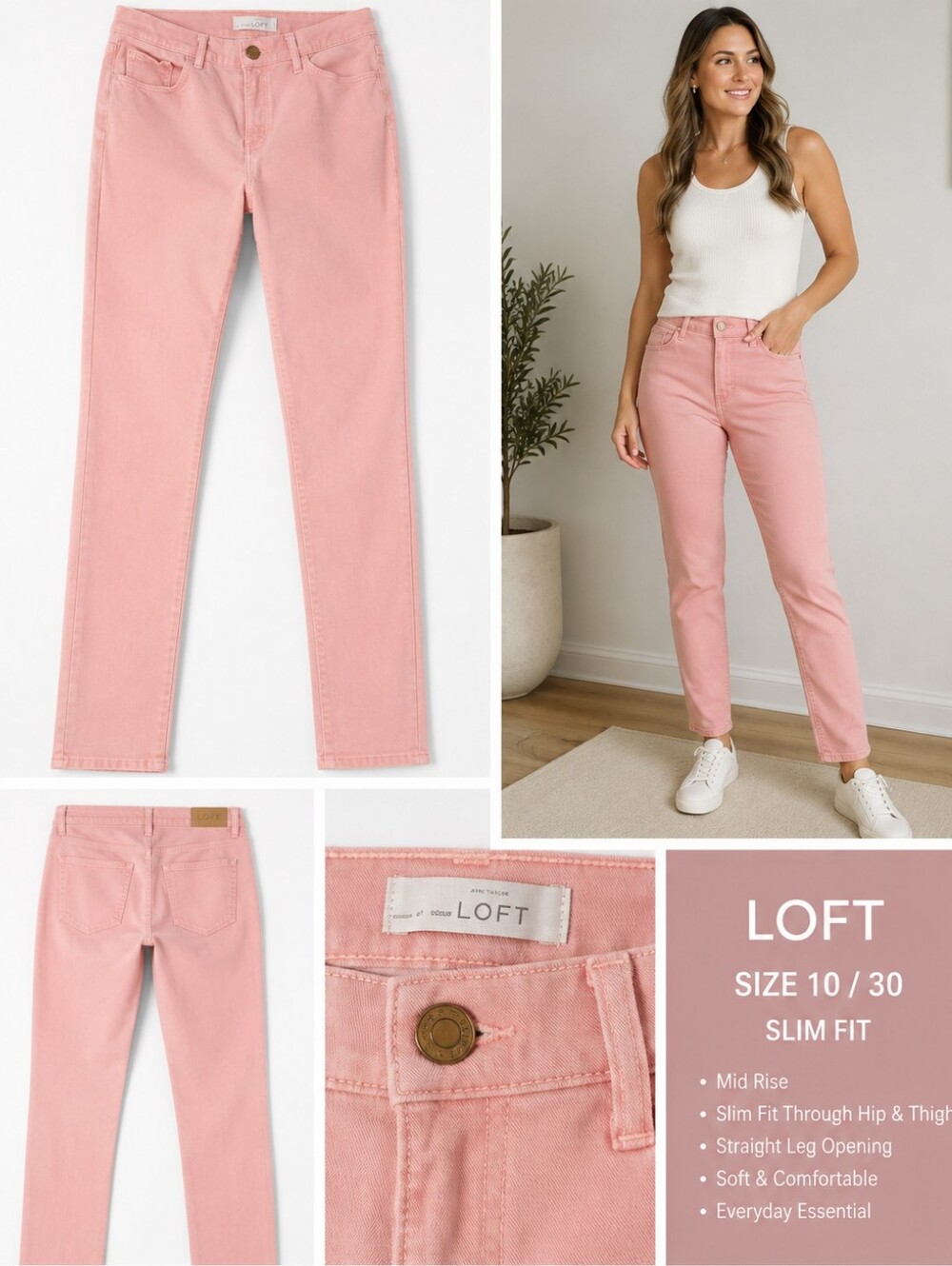 LOFT Pink Straight Leg Jeans - Slim Fit